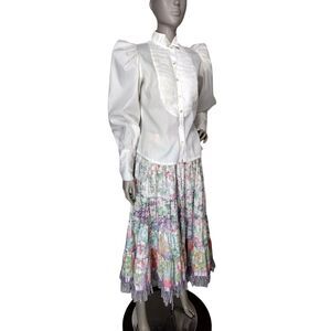 VTG 70s Cottagecore Floral Tiered Prairie Boho Lace Anna Konya Full Circle Skirt